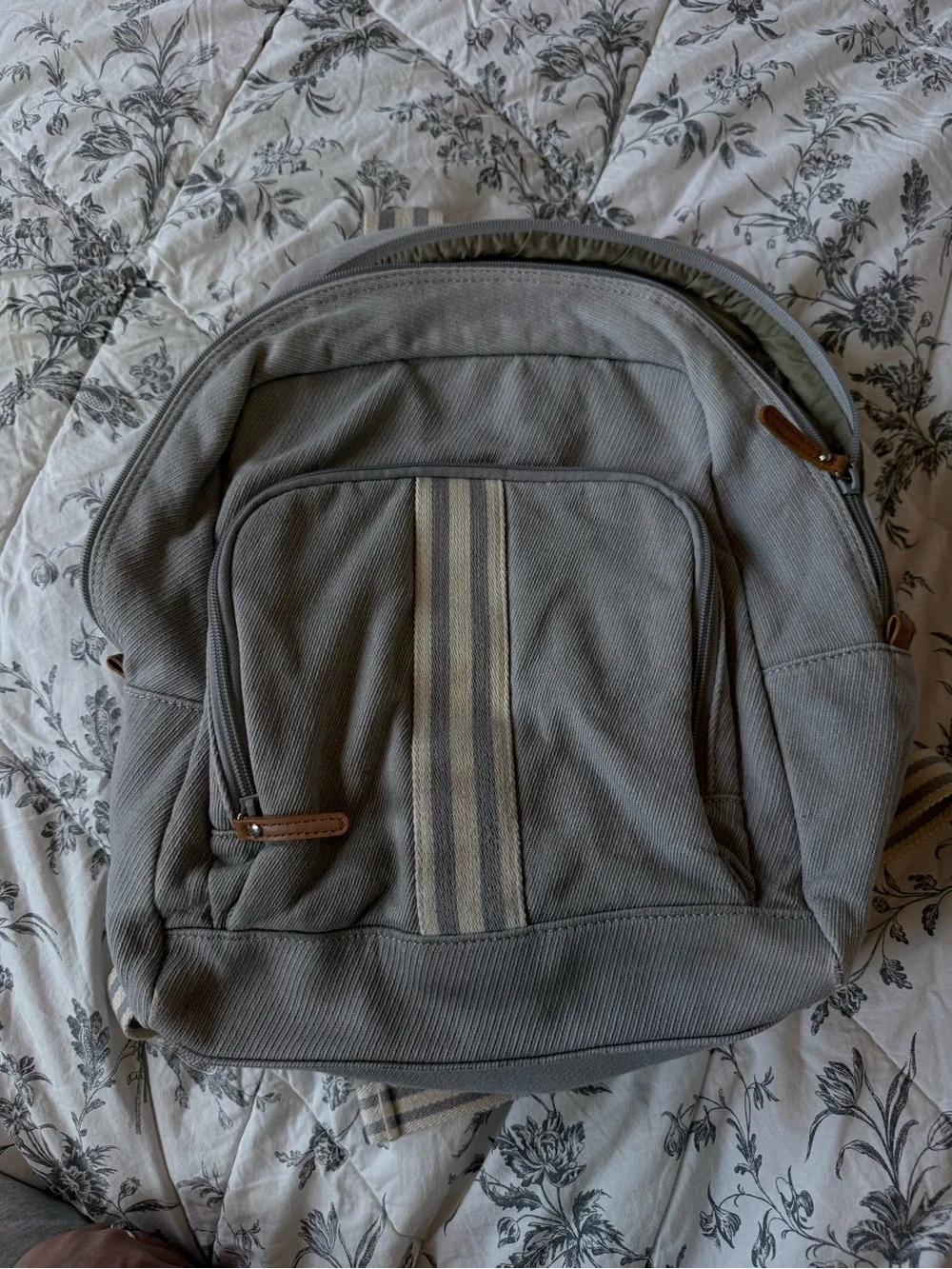 Pottery Barn Kids Gray Canvas Backpack with Center Stripe